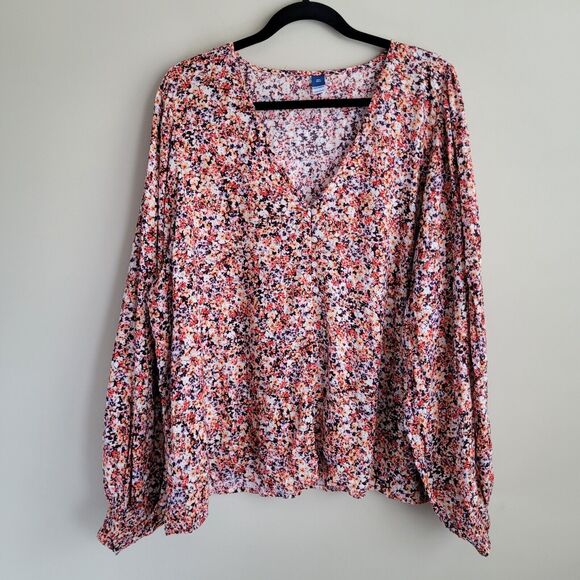 Old Navy Womens Blouse Size XXL Tall Floral Boho Textured Swiss Dot Long Sleeves - Picture 1 of 9